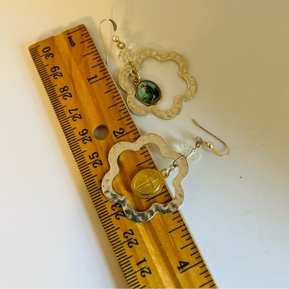 SOLD St. Jude Hammered Silver Dangle Earrings - Picture 7 of 16